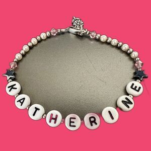 KATHERINE Name Spellout Sterling Silver Bracelet 925 Bead 7 inches